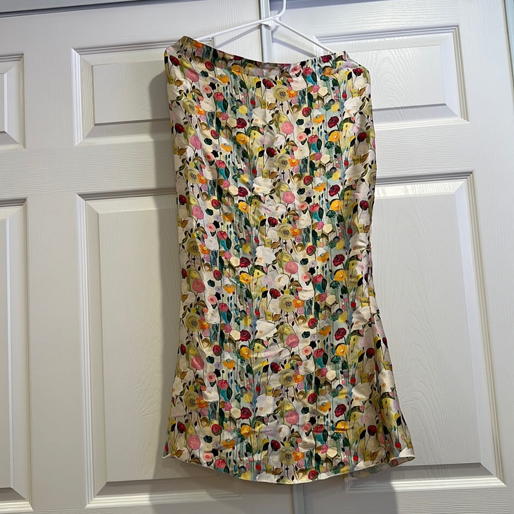 Floral Print Satin A-Line Skirt - Cream Multi